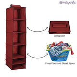 Organizer- 6 Shelves Foldable Hanging Wardrobe Organizers, maroon Quirky Home Essentials