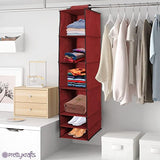 Organizer- 6 Shelves Foldable Hanging Wardrobe Organizers, maroon Quirky Home Essentials